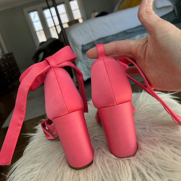 ASOS New Look Block Satin Heel Salmon/Pink Size 9 - Picture 9 of 10